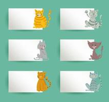 conjunto de cartões com desenhos de gatos e gatinhos vetor