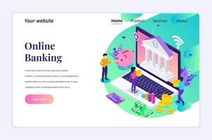 conceito de design moderno plano isométrico de banco on-line com personagens. investimento financeiro online para site e site para celular. modelo de página de destino. ilustração vetorial vetor