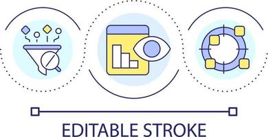 coletar e analisar em formação ciclo conceito ícone. Internet do coisas. grande dados em processamento abstrato idéia fino linha ilustração. isolado esboço desenho. editável acidente vascular encefálico vetor