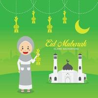 Fundo de saudação eid mubarak com personagem vetor