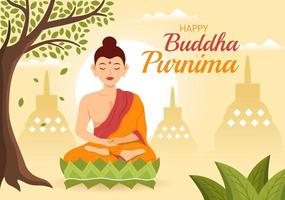 feliz Buda purnima ilustração com vesak dia ou indiano festival para espiritual dentro plano desenho animado mão desenhado para rede bandeira ou aterrissagem página modelos vetor