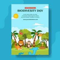 mundo biodiversidade dia vertical poster plano desenho animado mão desenhado modelos fundo ilustração vetor