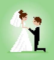 Pixel de 8 bits de homens se candidatam para uma mulher se casar com ele. você será meu pixel em ilustrações vetoriais para ativos de jogos ou padrões de ponto de cruz. vetor