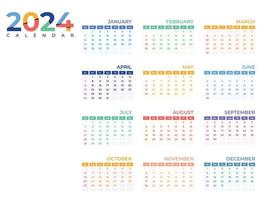 conjunto do 12 calendário, minimalista calendário 2024 modelo, planejador ano, parede calendário, semana começa domingo vetor