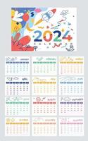 desenhado à mão colorida 2024 calendário. crianças desenhando estilo vetor