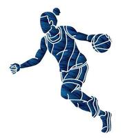basquetebol fêmea jogador açao desenho animado esporte gráfico vetor