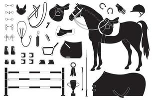 vetor conjunto do mão desenhado cavalo equitação equipamento