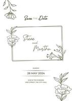 floral Casamento convite modelo com orgânico mão desenhado folhas e flores decoração vetor