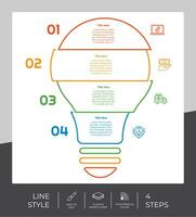 fluxo de trabalho lâmpada infográfico vetor Projeto com 4 passos e linha Projeto. degrau infográfico pode estar usava para apresentação, anual relatório, o negócio propósito.