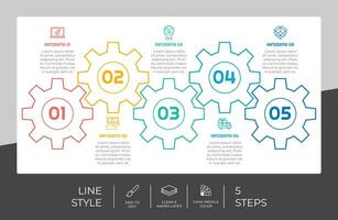 engrenagem infográfico vetor Projeto com 5 passos colorida estilo para apresentação propósito.linha opção infográfico pode estar usava para o negócio e marketing