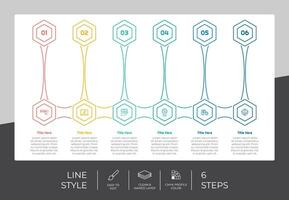 linha degrau infográfico vetor Projeto com 6 passos colorida estilo para apresentação propósito.hexágono degrau infográfico pode estar usava para o negócio e marketing