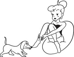 mulher moda cachorro desenho animado rabisco kawaii animê coloração página fofa ilustração desenhando grampo arte personagem chibi mangá quadrinho vetor