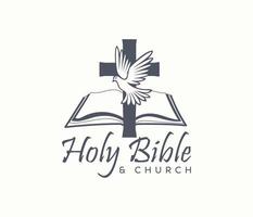 piedosos Bíblia e Igreja logotipo com uma Cruz vetor