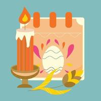 Páscoa calendário com ovo e ornamento, vela suporte. cor vetor ilustração.
