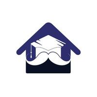 modelo de design de logotipo de educação forte. formatura de chapéu com bigode e design de ícone em casa. vetor