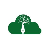 modelo de design de logotipo de vetor de caneta de árvore. escritor e conceito de logotipo da natureza.