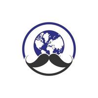 mundo barbeiro vetor logotipo Projeto modelo. bigode e global ícone logotipo Projeto.