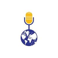 design de logotipo de podcast global. ilustração em vetor modelo de logotipo de negócios de entretenimento de transmissão.