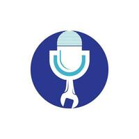 reparar o design do logotipo de vetor de podcast. design de ícone de chave e microfone.