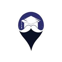 Forte Educação logotipo Projeto modelo. chapéu graduação com bigode e GPS PIN ícone Projeto. vetor