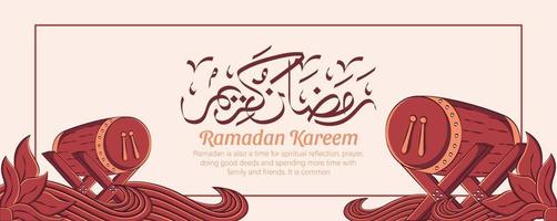 Ramadan Kareem banner com mão desenhada ornamento de ilustração islâmica em fundo branco. vetor