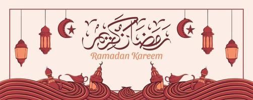 Ramadan Kareem banner com mão desenhada ornamento de ilustração islâmica em fundo branco. vetor