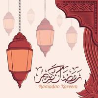 mão ilustrações desenhadas do conceito de saudação ramadan kareem ou eid mubarak em fundo branco. vetor