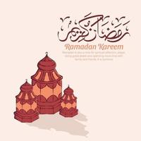 mão ilustrações desenhadas do conceito de saudação ramadan kareem ou eid mubarak em fundo branco. vetor