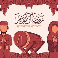 mão ilustrações desenhadas do conceito de saudação ramadan kareem ou eid mubarak em fundo branco. vetor