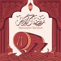 mão ilustrações desenhadas do conceito de saudação ramadan kareem ou eid mubarak em fundo branco. vetor