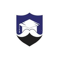 modelo de design de logotipo de educação forte. formatura de chapéu com design de ícone de bigode. vetor