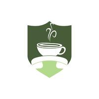 design de logotipo de vetor de chamada de café. ícone de fone e copo.