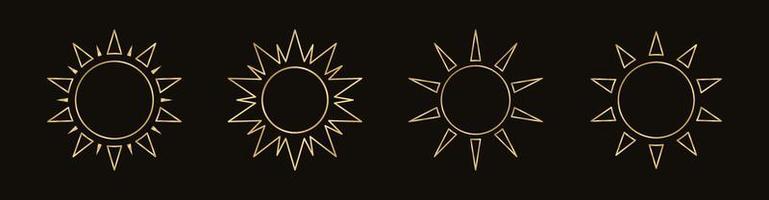 dourado boho celestial Sol ícone logotipo esboço definir. simples moderno abstrato Projeto para modelos, impressões, rede, social meios de comunicação Postagens vetor