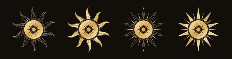 abstrato ouro celestial Sol vetor ilustração sest. boêmio místico símbolo. Magia talismã, Antiguidade tribal estilo, boho, tatuagem, arte imprimir, tarot