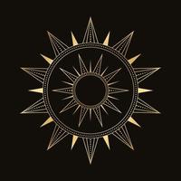 ouro celestial Sol vetor ilustração. boêmio místico símbolo. Magia talismã, tribal estilo, boho, tatuagem, arte imprimir, tarot