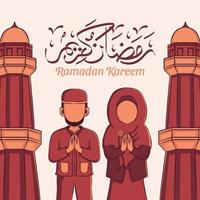 mão ilustrações desenhadas de celebração da festa ramadan kareem iftar. mês sagrado islâmico 1442 h. vetor