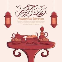 mão ilustrações desenhadas de celebração da festa ramadan kareem iftar. mês sagrado islâmico 1442 h. vetor