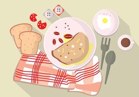Ilustração conjunto manhã omelete tempo na tabela vetor