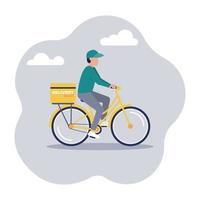 ilustração em vetor plana de entrega de correio para sua casa ou escritório a partir de uma loja online, armazém de bicicleta, entrega rápida