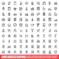 100 adulto ícones definir, esboço estilo vetor
