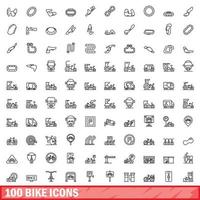 100 bicicleta ícones definir, esboço estilo vetor