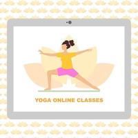 conceito de vetor de aulas on-line de ioga. ilustração plana dos desenhos animados de aulas de ioga on-line com fundo transparente.