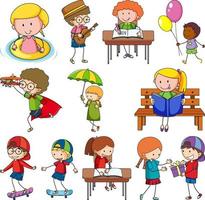 conjunto de diferentes personagens de desenhos animados doodle de crianças isolado vetor