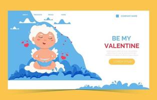 Valentine Cupid love angel landing page. menino bonito ou cupido de menina. anjo voador vetor