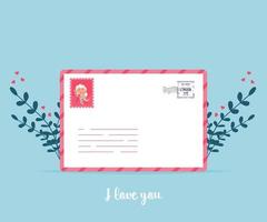 amo o correio com cartão de dia dos namorados. te amo envelope de cartão de papel. vetor