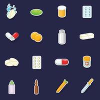 remédio drogas ícones conjunto vetor adesivo