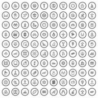 Conjunto de 100 ícones de ioga, estilo de estrutura de tópicos vetor