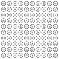 conjunto de 100 ícones de jardim, estilo de contorno vetor