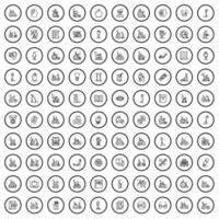 conjunto de 100 ícones desativados, estilo de estrutura de tópicos vetor