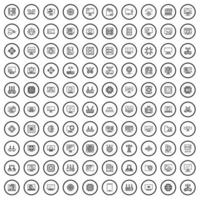 conjunto de 100 ícones de computador, estilo de estrutura de tópicos vetor